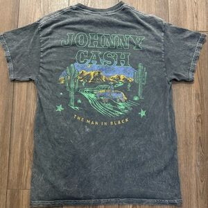 Johnny Cash Man in Black Acid Wash Graphic Tee Retro Style T-Shirt